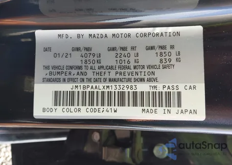 2021 Mazda Mazda3 2.5 S z USA, uszkodzony, nr VIN JM1BPAALXM1332983